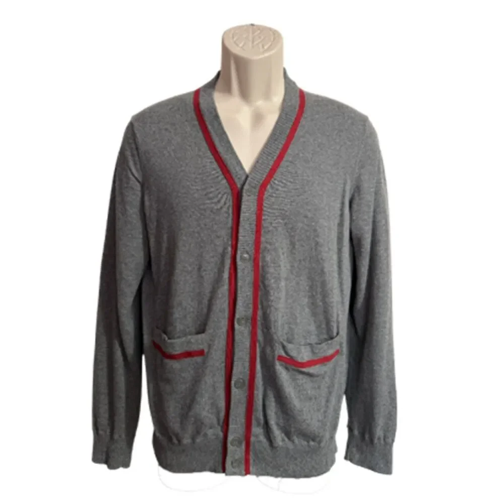 Stock Gray Retro Button Front Cardigan Sweater with pockets Size M